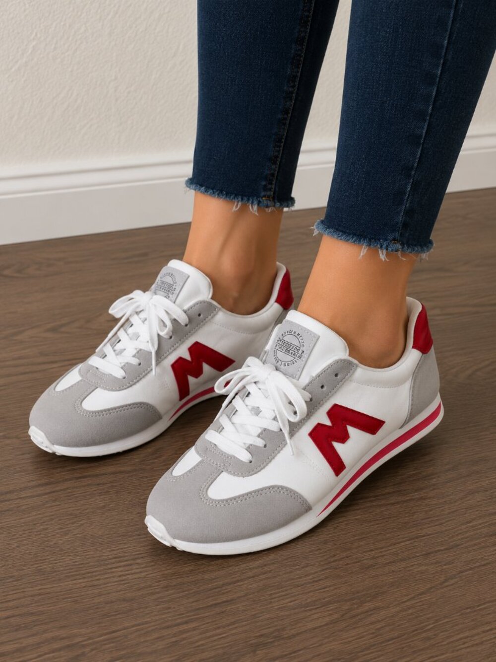 Women’s Retro Running Sneakers White Red Gray Size 10.5-11 NWOT